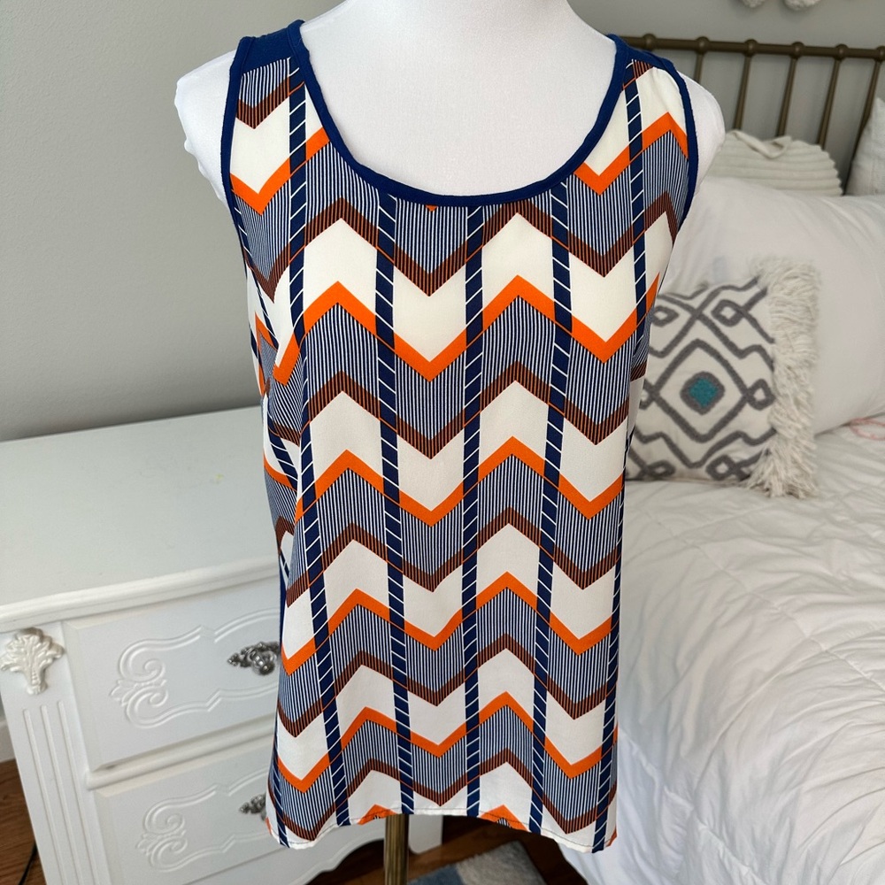 Pomelo Orange and Blue Boho Chevron Blouse Small